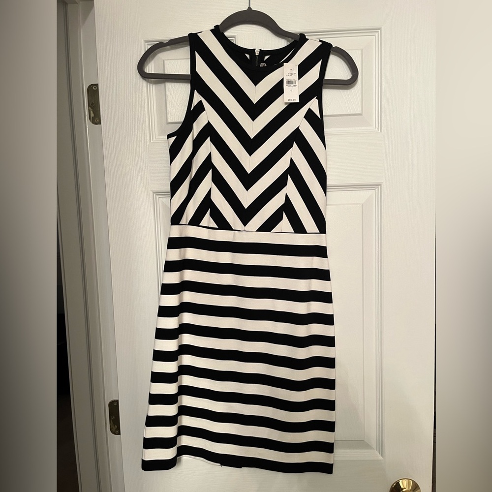 Loft Black and White Striped Sheath Dress